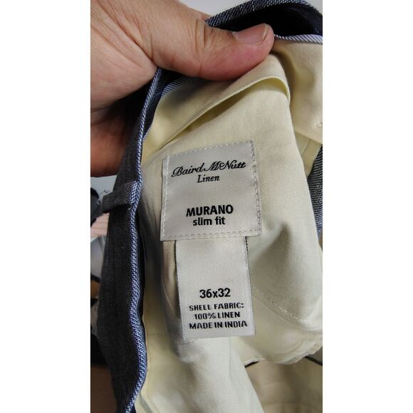 Baird McNutt Men's Murano Linen Slim Fit 36x32 Dress Pants - Picture 4 of 7